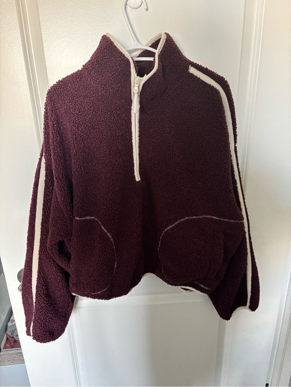 Old Navy Burgundy Sherpa Half-Zip Pullover with Cream Trim